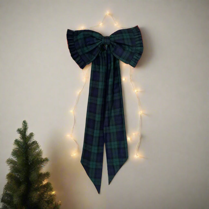 Giant Fabric Bow Decoration in Blackwatch Tartan