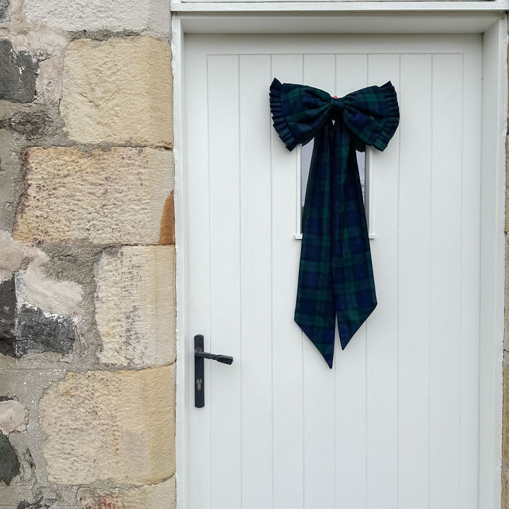Giant Fabric Bow Decoration in Blackwatch Tartan