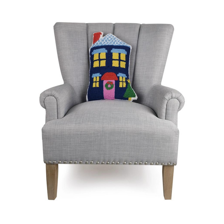 Blue Festive House Wool Cushion