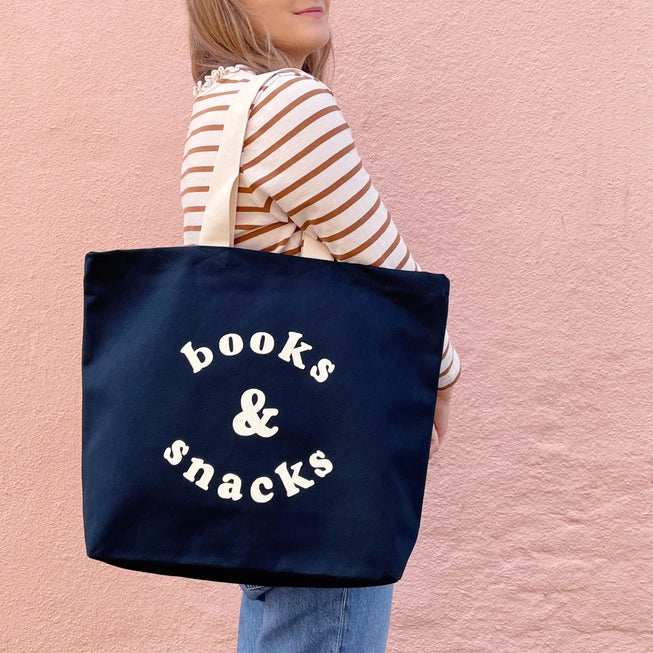 Books & Snacks Midnight Blue Canvas Tote Bag