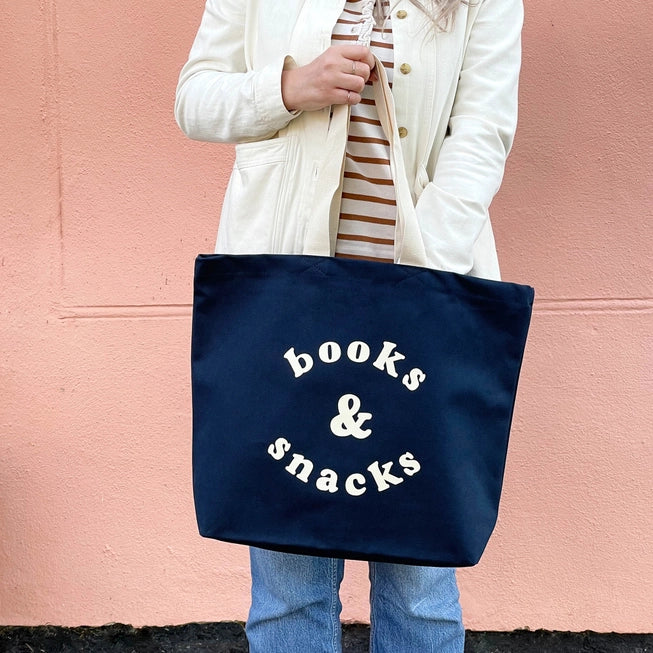 Books & Snacks Midnight Blue Canvas Tote Bag
