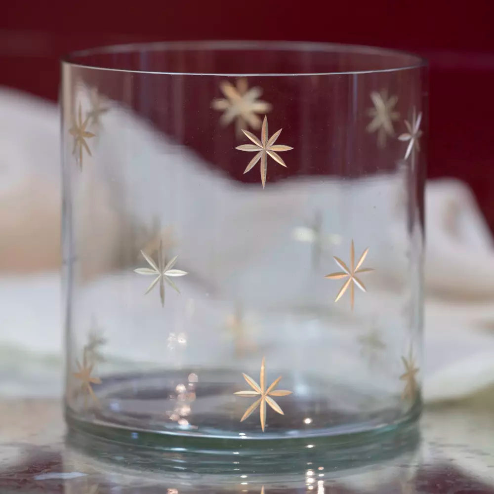 Clear Votive with Gold Etched Stars