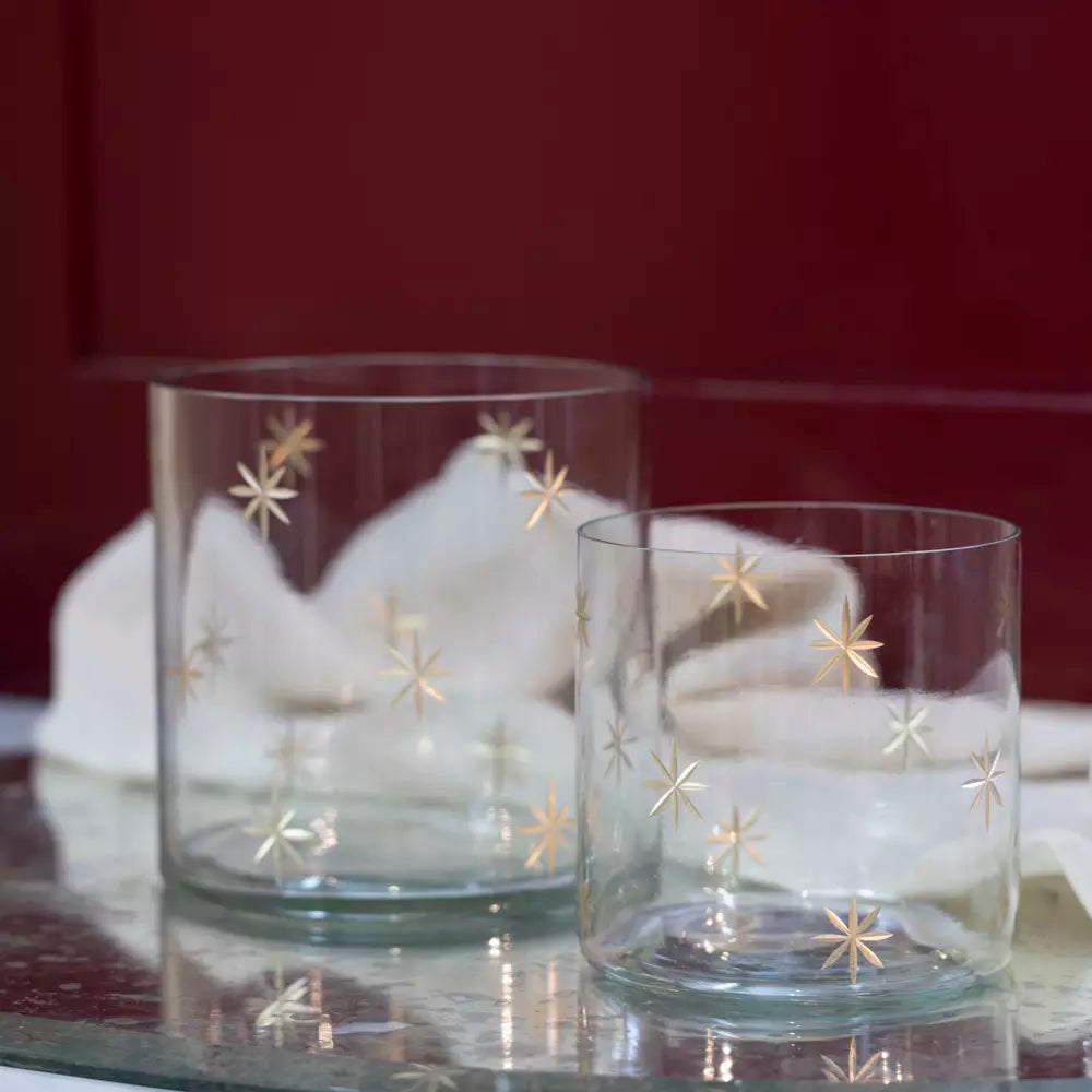 Clear Votive with Gold Etched Stars