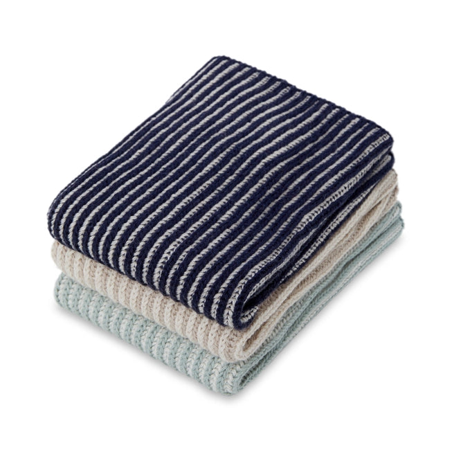 Cotton Knit Dishcloth Set - Navy, Taupe, Mint