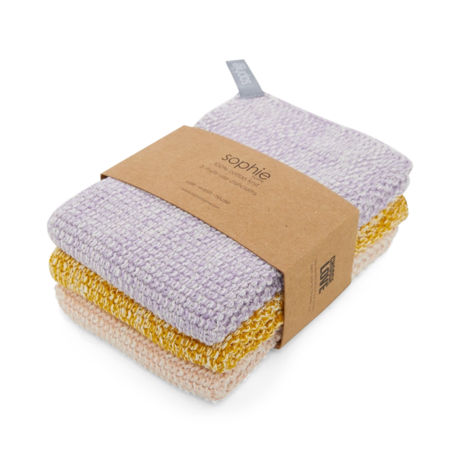 Cotton Knit Dishcloth Set - Lilac, Yellow, Peach