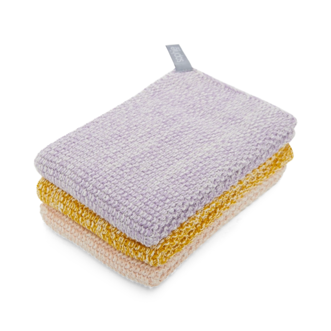 Cotton Knit Dishcloth Set - Lilac, Yellow, Peach