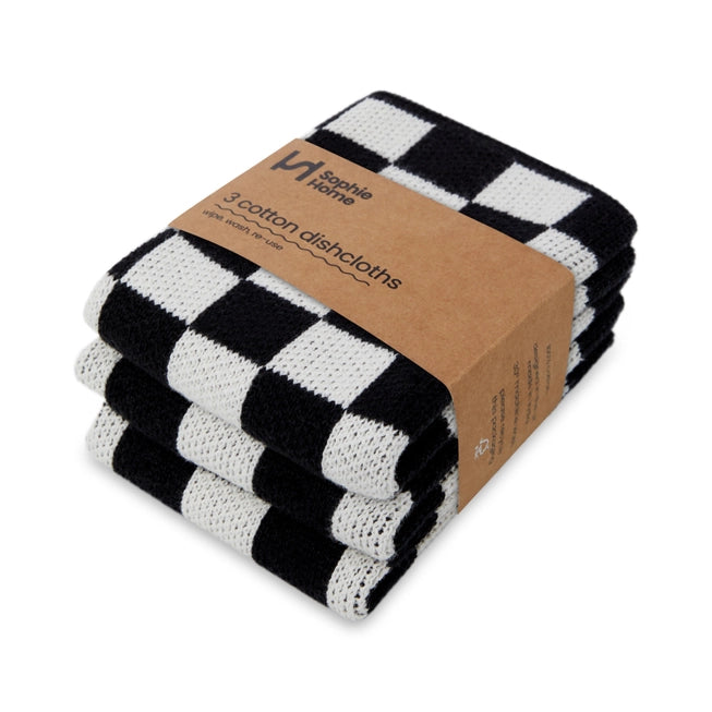 Cotton Knit Dishcloth Set - Monochrome Check