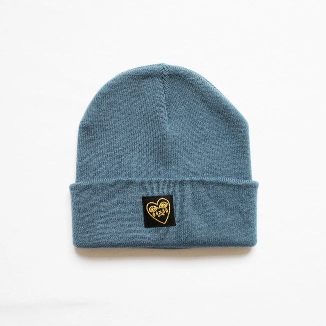 Crying Heart Cuffed Beanie Hat in Airforce Blue