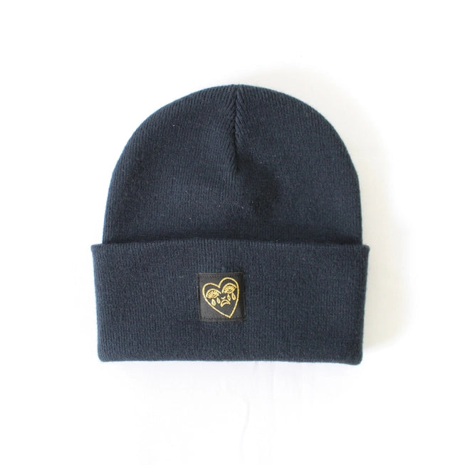 Crying Heart Cuffed Beanie Hat in Oxford Navy