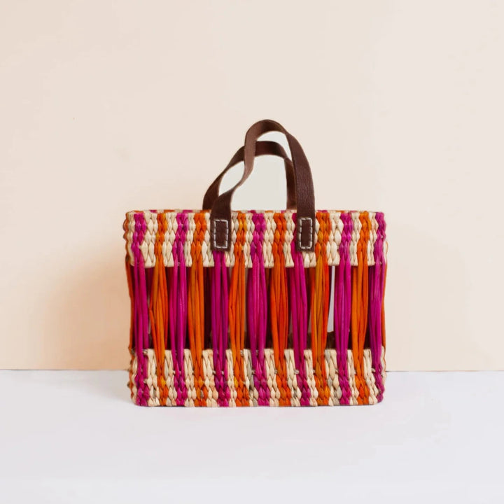 Decorative Reed Basket in Pink and Orange Stripe
