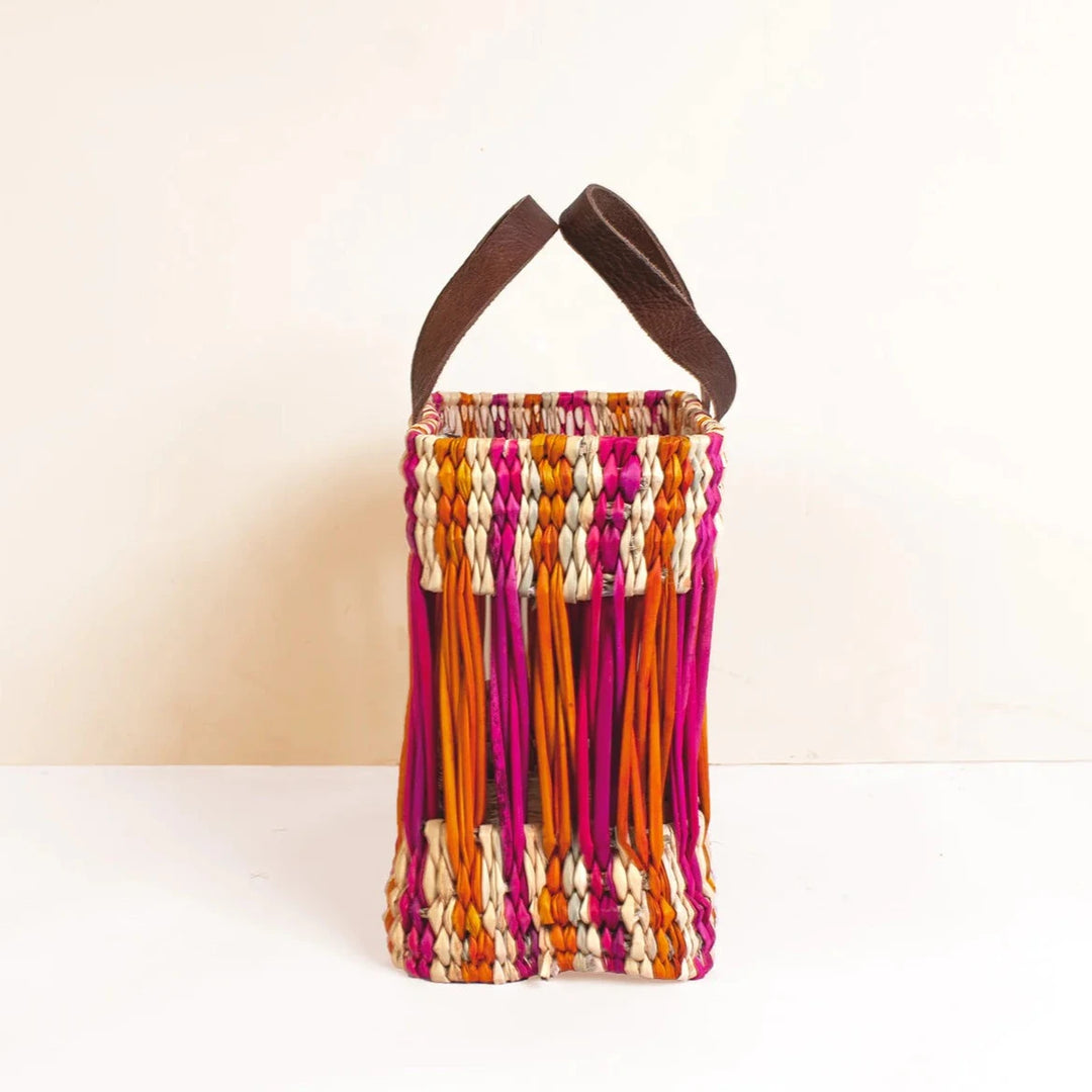 Decorative Reed Basket in Pink and Orange Stripe