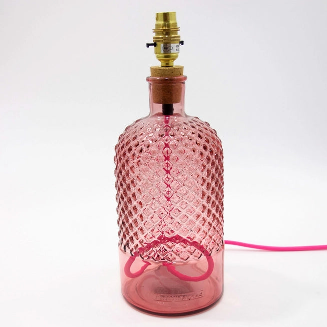 Diamond Pink Bottle Lamp with Pink Cord