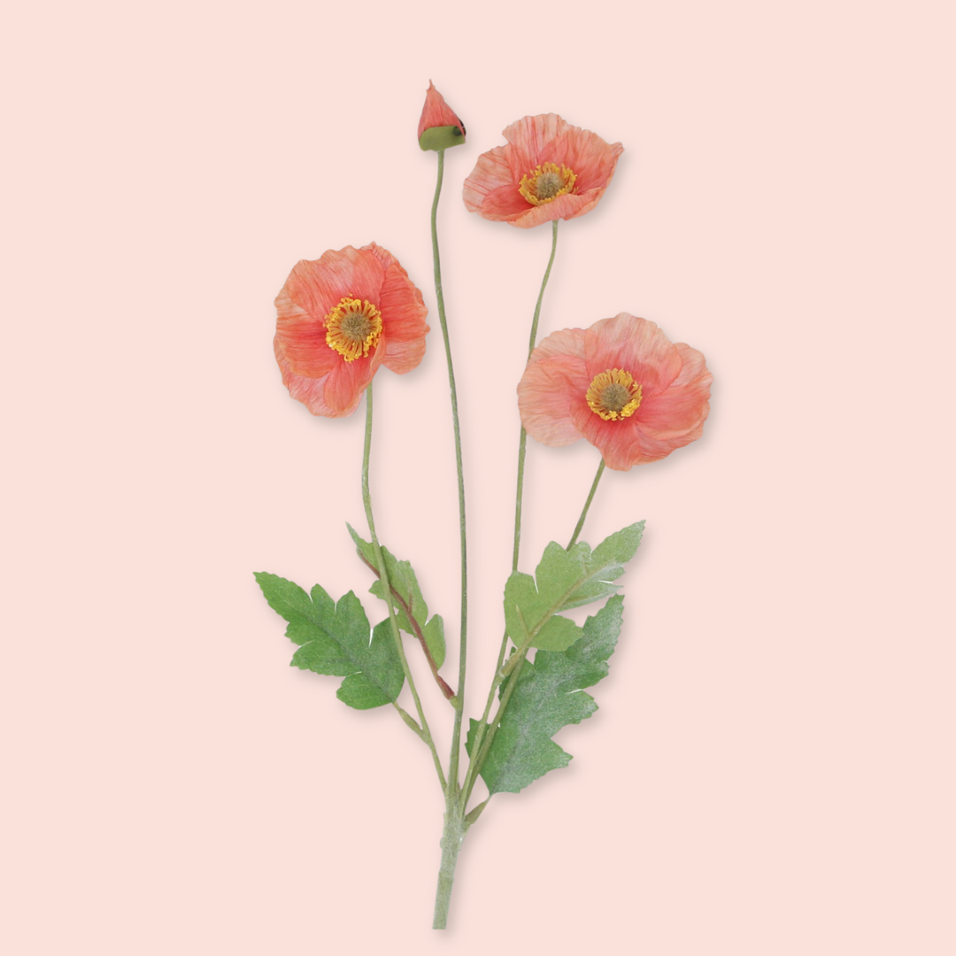 Faux Coral Poppy Stem