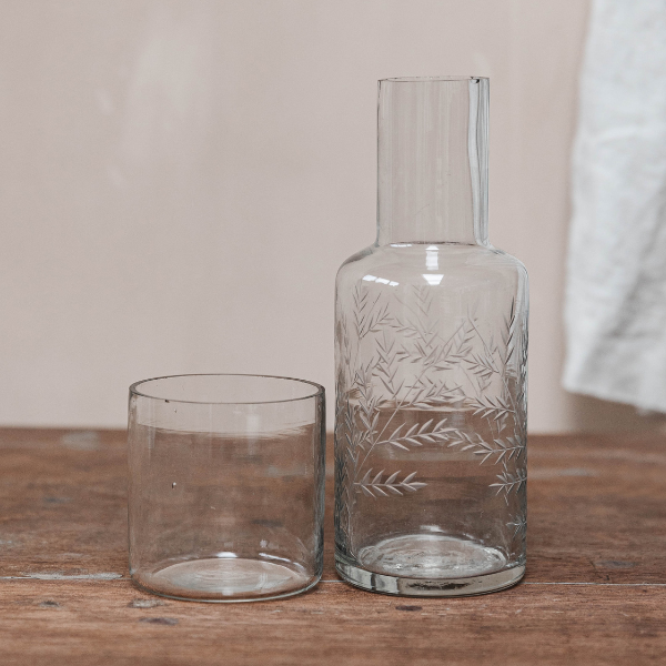 Etched Fern Night Glass & Decanter Set