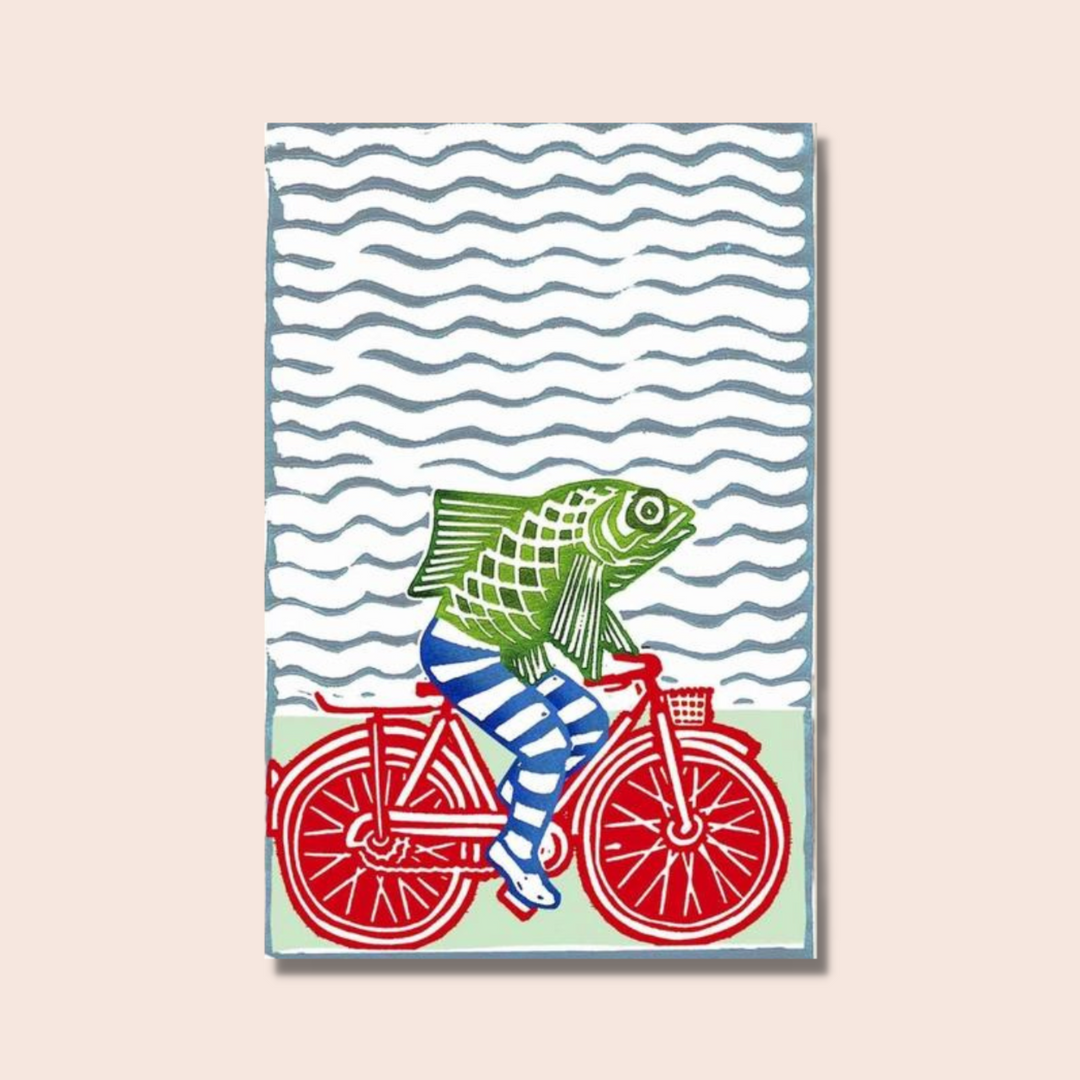 Wooden Postcard: Fish on a Bike