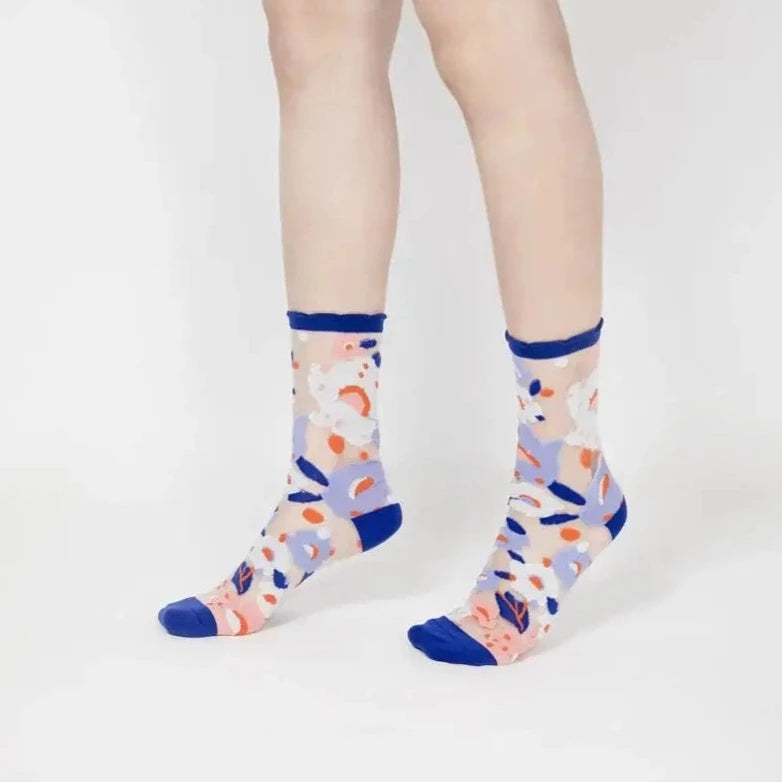 Flower Garden Sheer Socks - Blue
