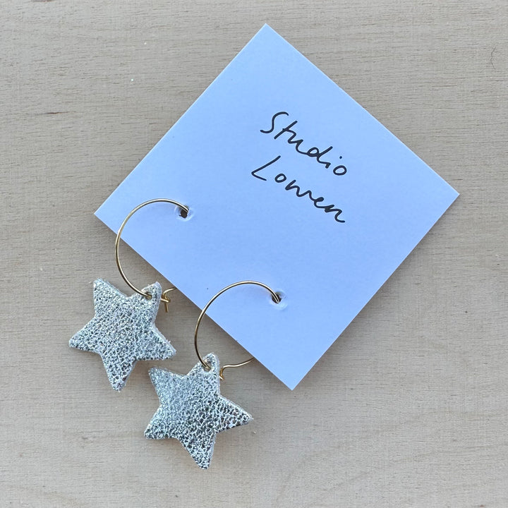 Star Hoop Earrings: Silver