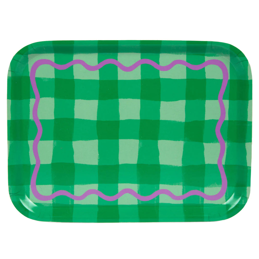 Green Gingham Wooden Tray