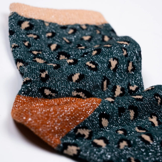 Green Silver Leopard Combed Cotton Socks