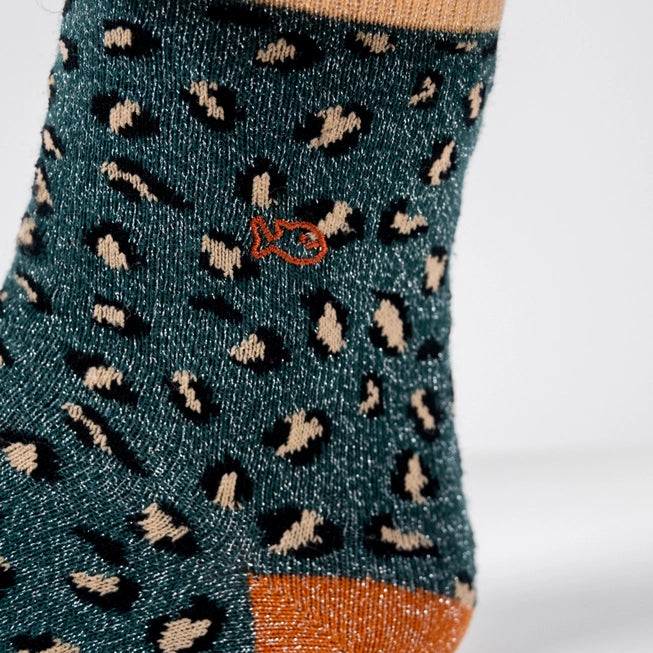 Green Silver Leopard Combed Cotton Socks