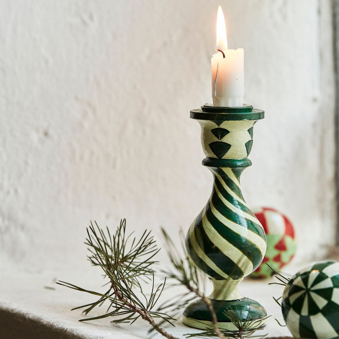 Green Twist Handpainted Candle Holder