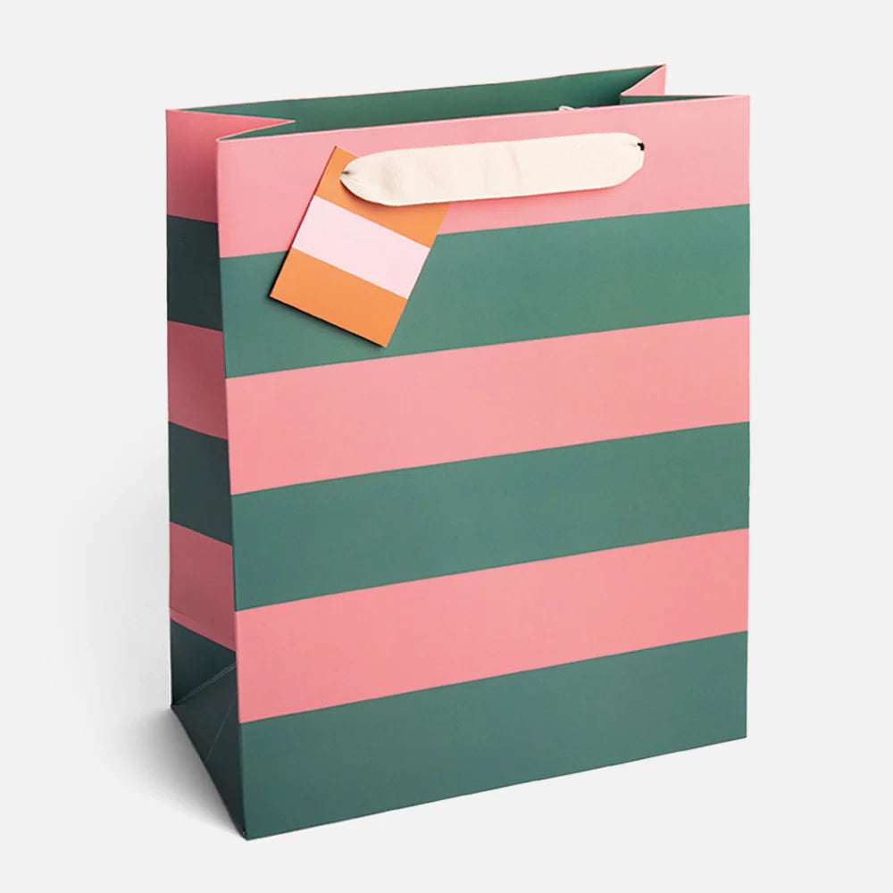 Green & Pink Stripe Large Gift Bag