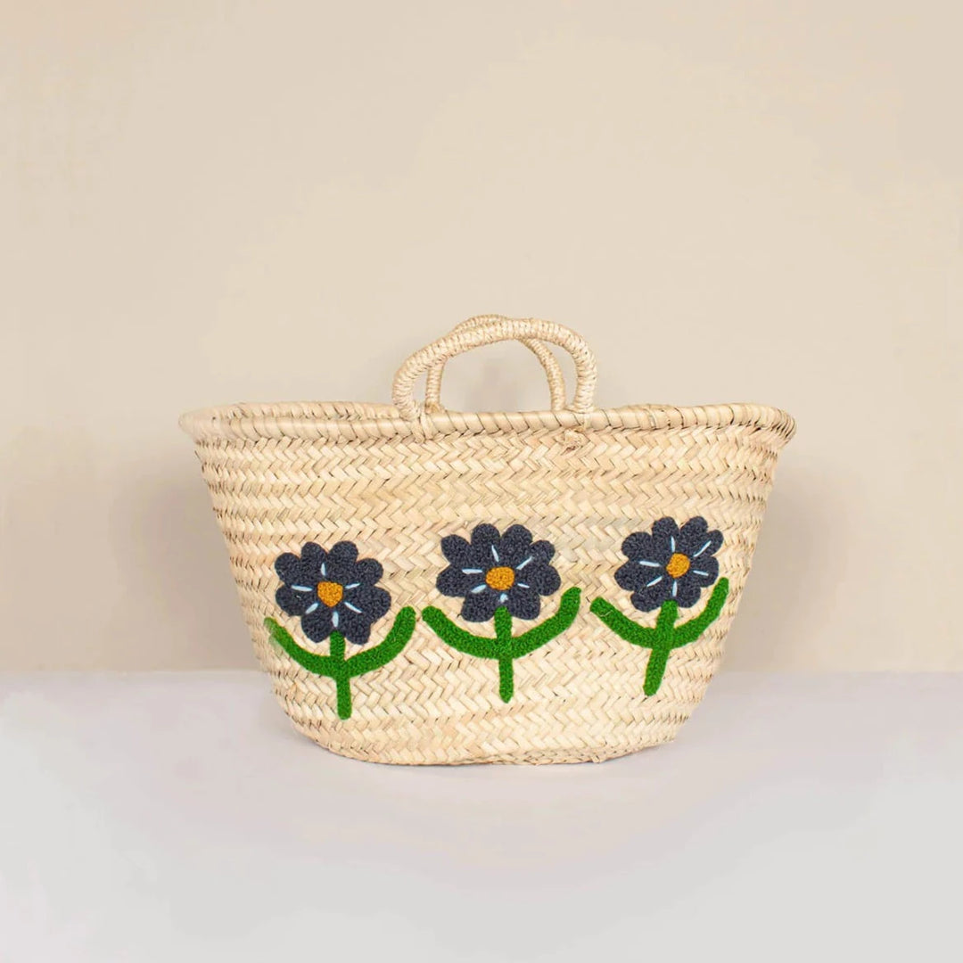 Hand Embroidered Daisy Basket