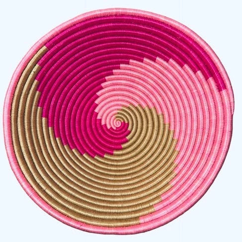 Hand Woven Pink & Tan Basket