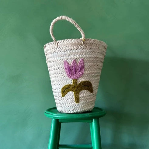 Hand Embroidered Tulip Basket