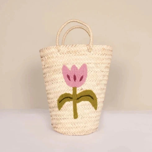 Hand Embroidered Tulip Basket