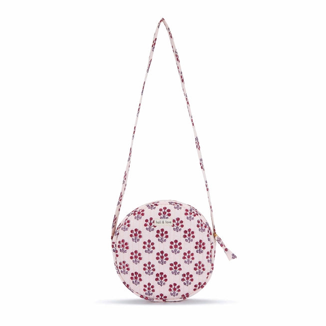 Pink Flower Quilted Round Bag