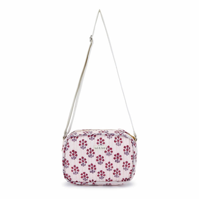 Pink Flower Quilted Messenger Bag