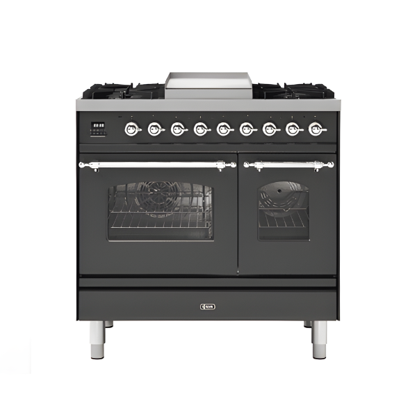 ILVE Black Milano 90cm - Double Oven - 4 Gas Burners & Frytop
