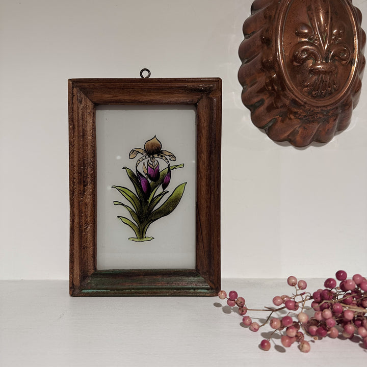 Iris - Indian Glass Painting - Vintage