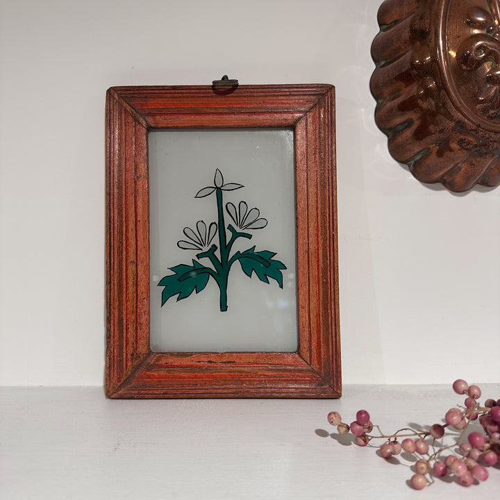 White Bloom - Indian Glass Painting - Vintage