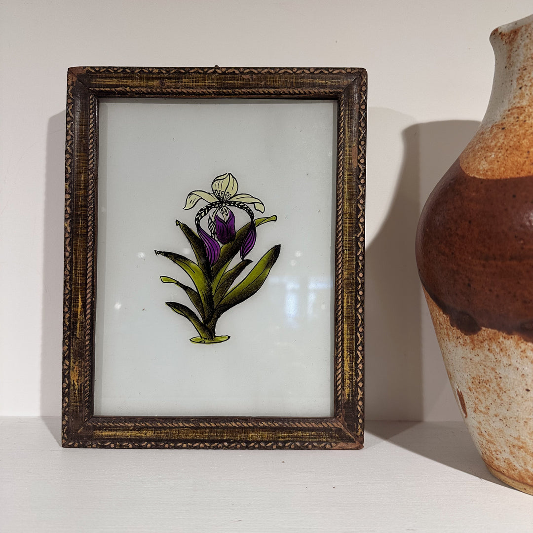 Iris - Indian Glass Painting - Vintage