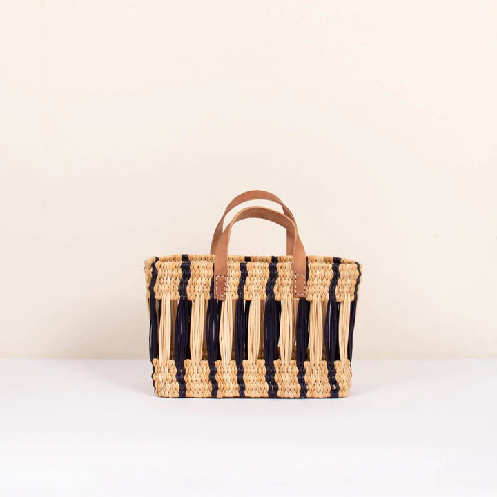 Decorative Reed Basket in Indigo Stripe