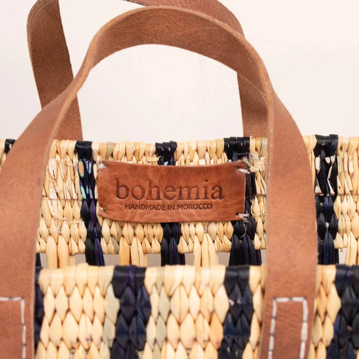 Decorative Reed Basket in Indigo Stripe