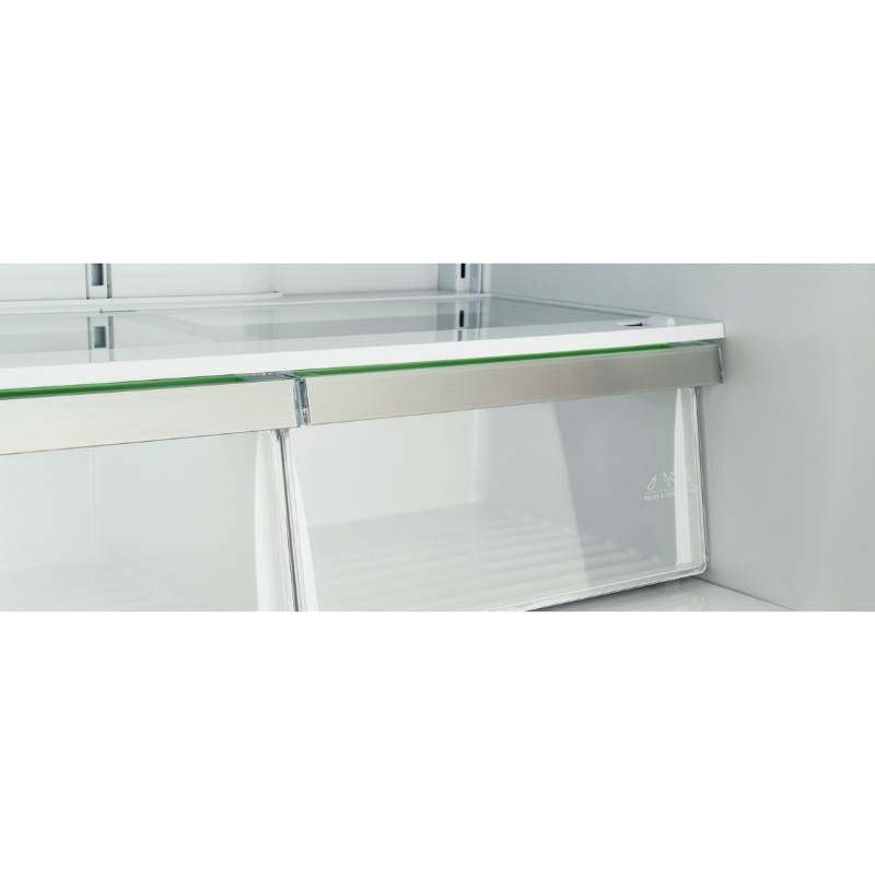 glass shelf and drawers inside a bertazzoni fridge freezer 90cm french door