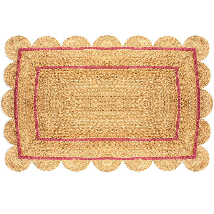 Jute Rug Scallop with Pink Stripe