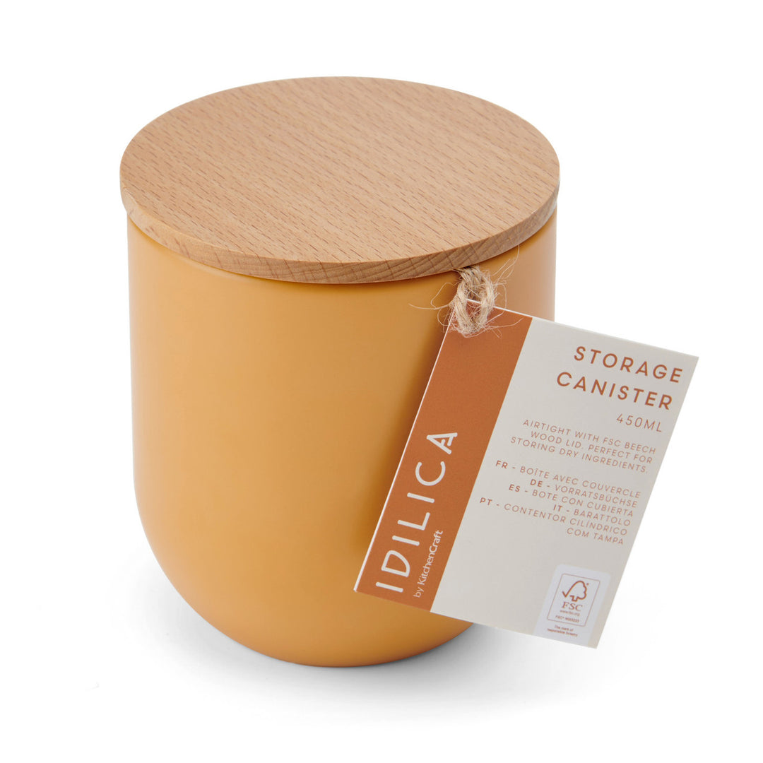 Canister in Yellow with Beechwood Lid