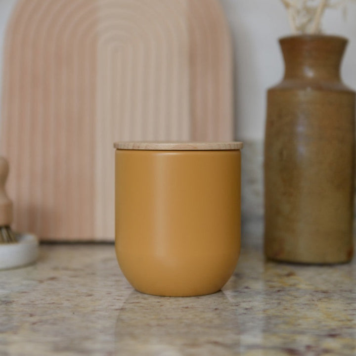 Canister in Yellow with Beechwood Lid