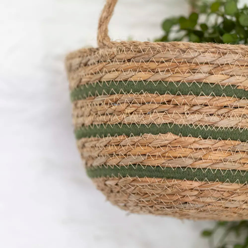 Seagrass Hanging Basket Green Stripe