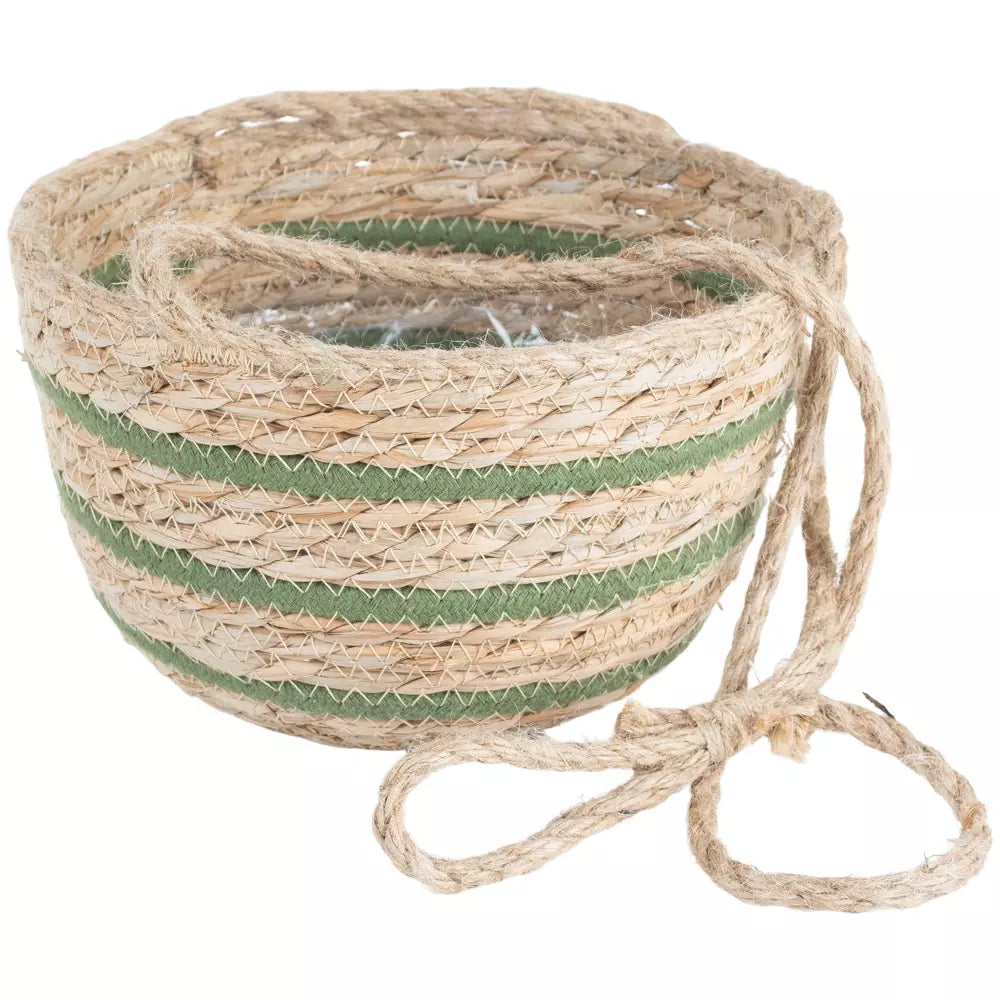 Seagrass Hanging Basket Green Stripe