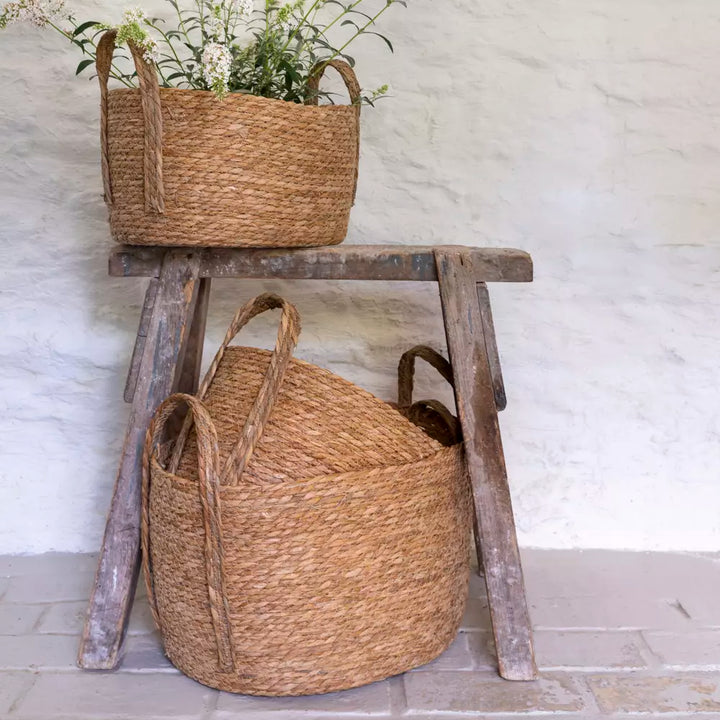 Oval Seagrass Basket with Handles - 3 Sizes