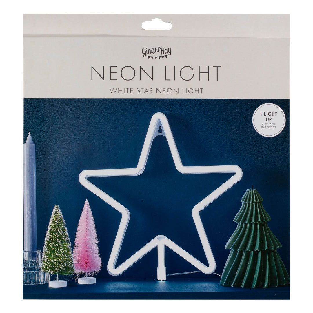 Large White Light Up Christmas Star Neon Light