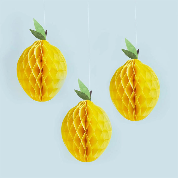 Lemon Honeycomb Decorations - Pack of 3