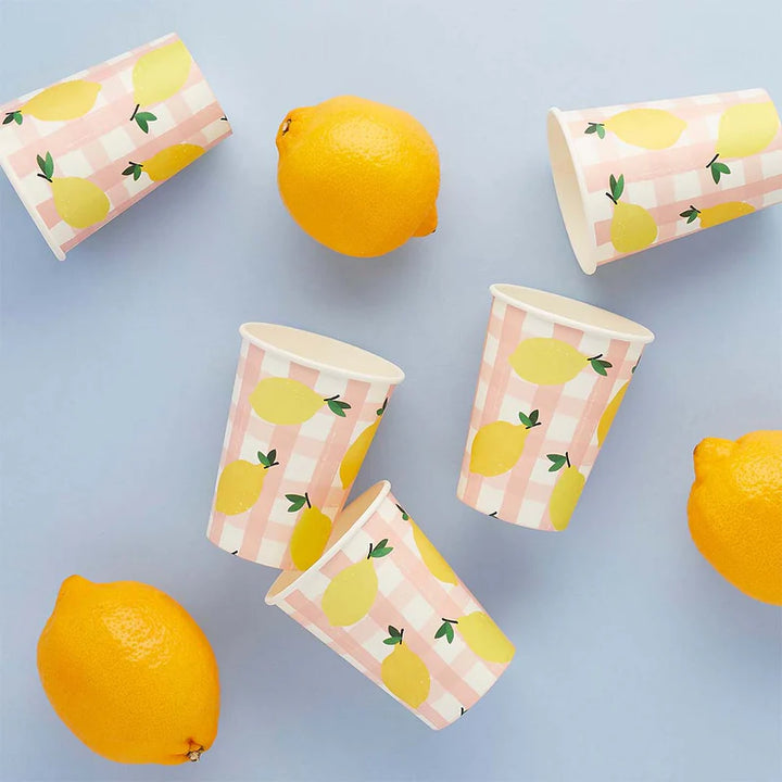 Lemon & Gingham Paper Cups - Pack of 8
