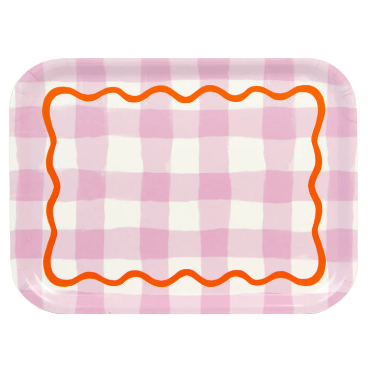 Lilac Gingham Wooden Tray