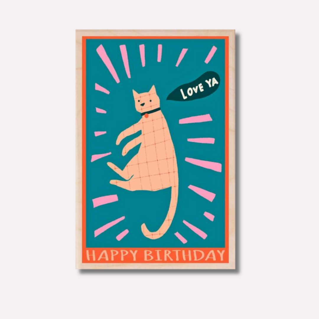 Wooden Postcard: Love Ya Birthday Cat